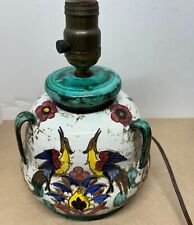 Vintage Lamp Italian Montelure Majolica Pottery Hand Painted Birds Flowers Italy picture