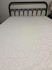 Vintage Chenille White Full Size CottageCore Bedspread  Fringe Shabby Chic picture