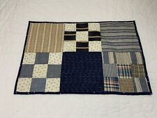 Vintage Antique Patchwork Quilt Table Topper, Navy Blue & Beige, Nine Patch picture