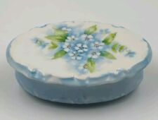 Vintage Hand Painted Porcelain Blue Floral Trinket Box picture