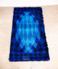 Mid Century Danish Modern Shag Rug Axminster Rya Abstract Blue Small 47.5x24.5 picture