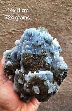 SUPERB CALCITE  CLUSTER ON BLUE CHALCEDONY CORAL ON MATRIX BASE # 724 picture