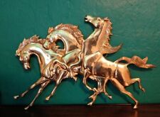 Brass Running Wild  Horses Ponies Wall Hanging Plaque 16x10 Vintage  picture