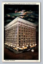 Denver CO-Colorado, Famous Gas & Electric Building At Night, Vintage Postcard picture