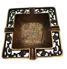 VTG OPPENHEIM ISRAEL ORNATE BRASS ASHTRAY DISH JEWISH PATINA RARE HAND PUNCHED picture