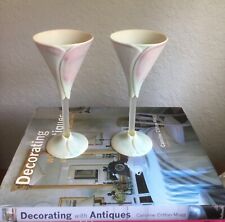 VINTAGE NEWMAN CERAMICS WORKS CALLA LILY IRIDESCENT 2 WINE GOBLETS 🥂SIGNED picture