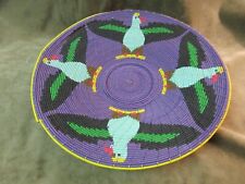 Rare South African Telephone Wire Hand Made Large Flat Basket w/Birds Purple picture