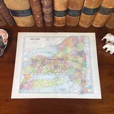Original 1890 Antique Map NEW YORK STATE Albany Utica Auburn Ithaca New Rochelle picture