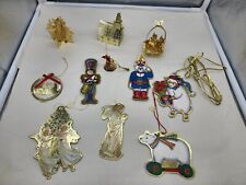 Vintage Christmas Tree Gold Metal Ornaments Carton Lot Of 11 Angels Bears 80s  picture