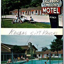 c1950s Kansas City, KS Harvest Moon Motel Neon Sign Chrome Photo Postcard A144 picture