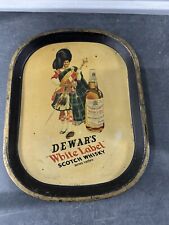 Vintage White Label Dewar's Whiskey Beverage Serving Tin Tray Bar Scotch 16” picture