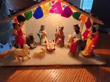 VINTAGE GLITTERY MOSAIC LIGHTED NATIVITY SET RARE picture
