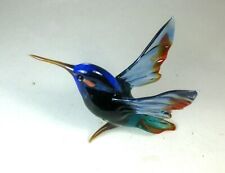 blown glass bird hummingbird  blue red murano style figurine ornament art 3.8