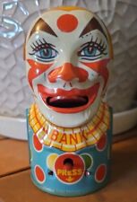 VINTAGE 1950's J CHEIN SCARY TIN CLOWN BANK IN VERY GOOD CONDITION ~ WORKING picture
