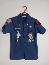 Vintage Youth Boy Scout Uniform Shirt w Multiple Patches Pins Navy Blue Size L picture