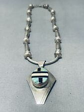 DROPDEAD GORGEOUS VINTAGE NAVAJO TURQUOISE INLAY STERLING SILVER NECKLACE picture