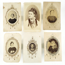 CDV Photo Lot of 6 Women with Illustrated Cartouche Frames - Binghamton New York picture