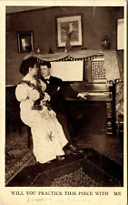 Will You Practice This Piece With Me Pretty Girl on Mans Lap at Piano Postcard picture