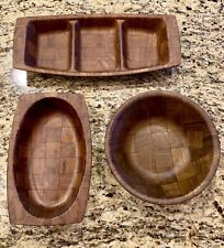Lot Of 3 Weavewood Inc Serving Trays Bowl Wood Mid Century Modern MCM picture