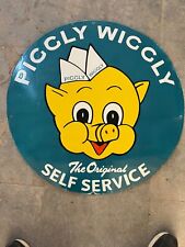 RARE PORCELAIN PIGGLY WIGGLY ENAMEL SIGN 30X30 INCHES DOUBLE SIDED picture