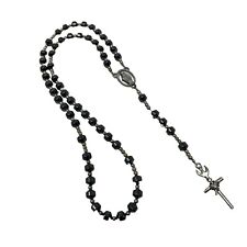 Vintage Rosary Hematite Stone Beads and Silver Tone Five Decade picture