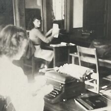Vintage B&W Snapshot Photograph Beautiful Women Working Typing Secretaries ID picture
