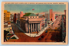 Winnipeg Manitoba Canada Postcard Main Street Showing Bank of Montreal c1940's picture