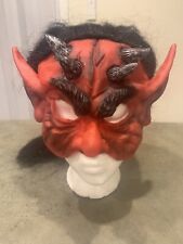 Vintage Red Devil Half Mask Latex Rubber Black Hair Halloween picture