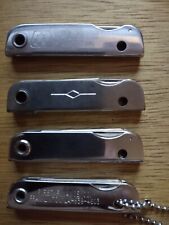Lot of 4 Vintage Key Chain Flat Knives / Groomers, Advertising, Stainless Steel picture