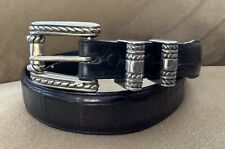 Vintage Premium VINCENZA Sterling Silver 3 Piece Belt Buckle Set & Leather Belt picture