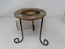 Made in Israel Hen-Holon Brass Zodiac Bowl Candleholder w/ Wrought Iron Stand picture