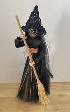 Vintage Halloween Hand Made Straw Witch with Broomstick 9” picture