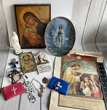 Vintage Crucfix Jesus Christian Religious Catholic Plate Rosary Figurines Lot picture