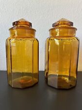 Vintage LE Smith 10 Panel Amber Glass Apothecary Canister Jar 12