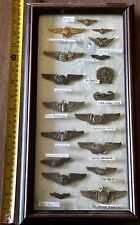 18x Framed WW2 Era Sterling Silver AAF & Navy Wings & More (ORIGINAL) picture