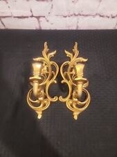 2 VINTAGE MCM  SYROCO GOLD CANDLE HOLDER WALL SCONCES HOLLYWOOD REGENCY 3933 L&R picture