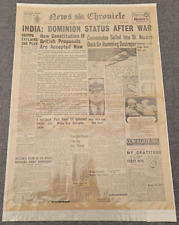 NEWS CHRONICLE INDIA DOMINION STATUS AFTER WAR GHANDI 30TH MARCH 1942 NEWSPAPER picture