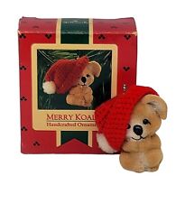 Vintage 1986 Hallmark Chrismas Ornament Merry Koala Fuzzy Bear Krochet Santa Hat picture