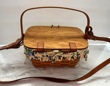 Longaberger Picnic Basket~Floral Fabric Lined, 1996 Signed Rich ~Leather Handle picture