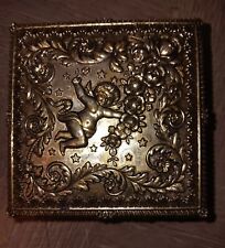  Vintage Silver Footed Jewelry Trinket Box  Angel Raised Pattern Japan  4x4x2 picture