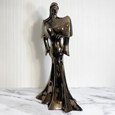 RARE Vintage 80s Neo Deco Tall Ceramic Sculpture of Woman Metallic Bronze Glaze picture
