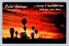 Palm Springs CA-California, A Colorful Desert Sunset, Palms, Vintage Postcard picture