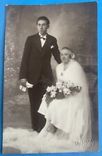 Vintage RPPC Photo Postcard Young Bride Groom Wedding / Studio Portrait c1910s picture