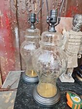 Vintage PAIR Clear Crackle Glass Table Lamp, Hollywood Regency Lamp, MCM URN 27