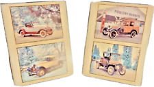 Vintage Pair of Duo Vehicle Pictures in Classic Glass Black Frame with Gold Trim picture