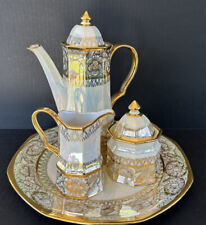 Tea Set Thai Benjarong Porcelain Hand Painted 18k Gold Teapot Sugar Creamer Tray picture