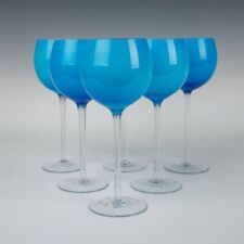 Stunning Tall MCM  Blue Cased Stem Glass Goblets - 6 Carlo Moretti Empoli Style picture