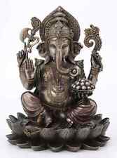 Cold Cast Bronze Hindu Worshipped God Lord Ganesha Sitting On Lotus Statue Décor picture