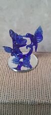 Miniature Cobalt Blue Hummingbird Flower Figurine Mirror Spoontiques Blown Glass picture