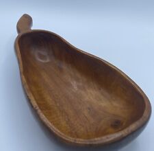 Vintage Wood Carved Snack Dish Monkey Pod Pear Shaped  picture